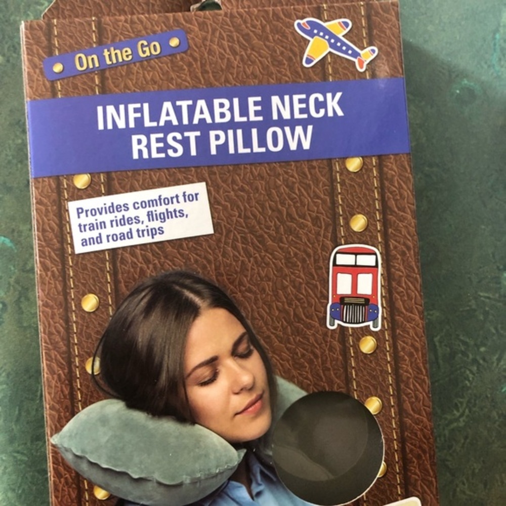 2 blue &‎ gray Inflatable microsuede portable no tools needed travel pillows new